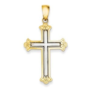 14K Two-tone White Cross in Budded Yellow Cross Frame Pendant