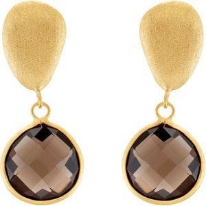 Genuine Checkerboard Smoky Quartz Earrings
