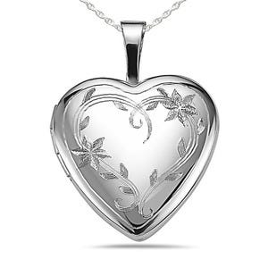 Sterling Silver Floral Vine Heart Photo Locket