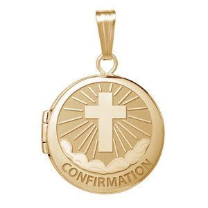 14k Yellow Gold Round "Confirmation" Cross Locket