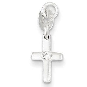 Sterling Silver & CZ Polished Cross Charm