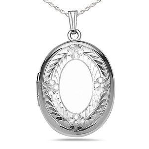 Sterling Silver Hand Engraved Oval Photo Locket