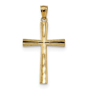 14k Reversible Satin/Diamond-cut Cross Pendant