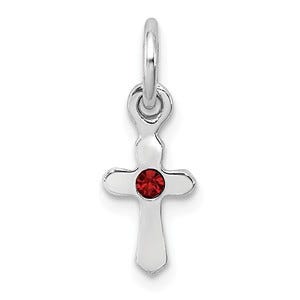 Sterling Silver RH Plated Child\'s Preciosca Crystal Jan Cross Pendant