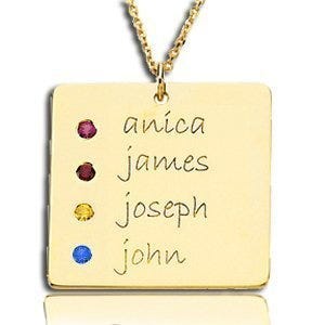 Personalized with Four Birthstones Square Pendant