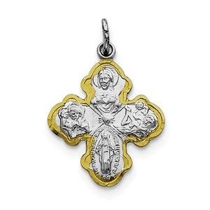 Sterling Silver Rhodium-plated & Vermeil 4-way Medal