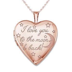 Rose Gold Plated " To The Moon & Back" Heart Photo Locket
