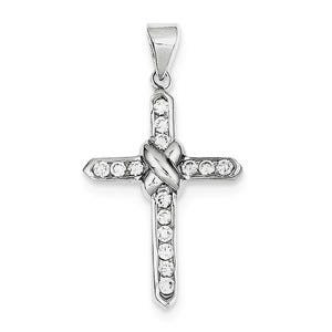 Sterling Silver Rhodium-plated CZ Cross Charm