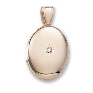 18k Premium Weight Yellow Gold Oval w/ Center Diamond Locket