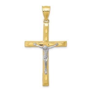 10k & Rhodium Diamond-Cut Crucifix Pendant