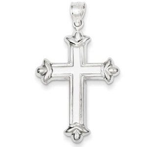Sterling Silver Rhodium-plated Fleur-de-lis Cross Pendant