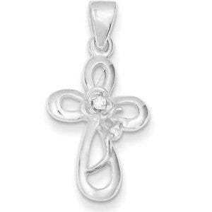 Sterling Silver & CZ Polished Cross Pendant