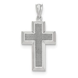 14k White Gold Polished & Textured Cross Pendant