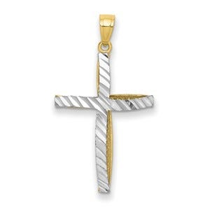 10k & Rhodium Cross Pendant