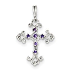 Sterling Silver Purple CZ Cross Charm