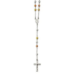 Polished Rosary Textured Beads Necklace /with Miraculous Medal