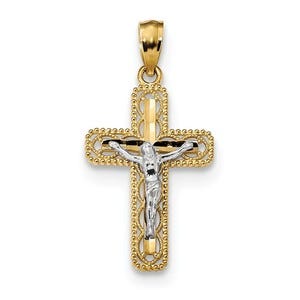 14k Two-tone Polished Crucifix Pendant