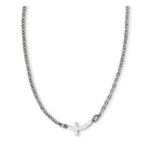 Stainless Steel Polished Sideways Cross 18in Necklace