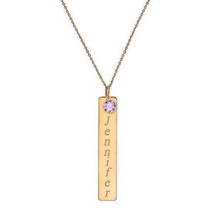 Vertical Name Bar with Custom Birthstone & 18" Chain