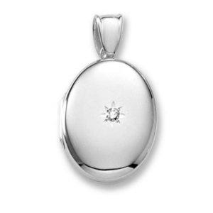 18k Premium Weight White Gold Oval w/ Center Diamond Locket