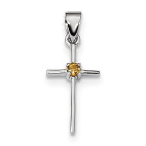Sterling Silver Rhodium-platedCitrine Cross Pendant