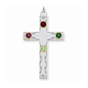 Sterling Silver/14k Bezel Crystal Family Cross Pendant
