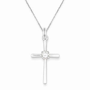 Sterling Silver Rhodium Plated CZ Cross Pendant