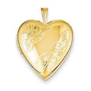 14k Gold Filled Floral Heart Photo Locket - 3/4 inch x 3/4 inch