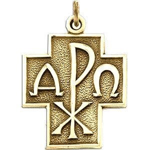 14K Yellow Gold ALPHA & OMEGA CROSS