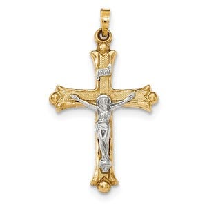 14k Two-Tone Textured and Polished INRI Crucifix Pendant