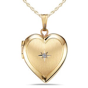 Yellow Gold Heart Photo Locket with Genuine Diamond