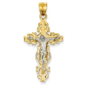 14k Two-tone Diamond-cut Crucifix Pendant