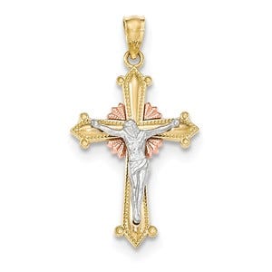 14k Y/W/R Gold Polished Crucifix Pendant