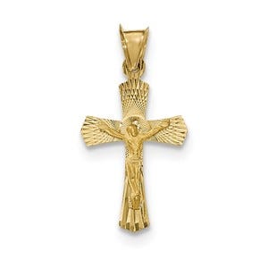 14k Polished Satin and D/C Crucifix Pendant