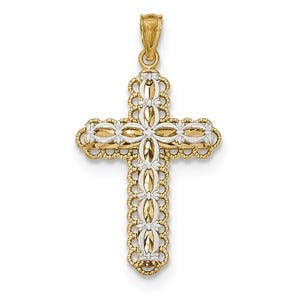 14k Y/W Gold Polished 2 Level Cross Pendant