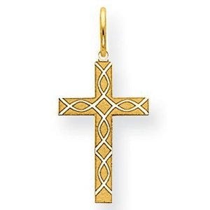 14k Yellow Gold Laser Designed Cross Charm