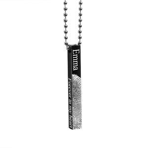 Personalized Black Stainless Steel Fingerprint Vertical 3D Bar Necklace