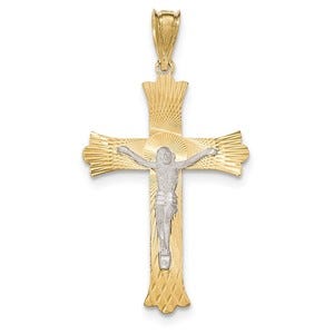 14k Two-Tone Polished Satin D/C Crucifix Cross Pendant