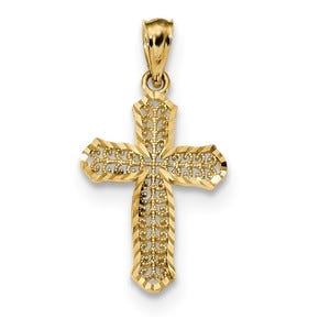 14k Diamond-cut Polished Filigree Cross Pendant