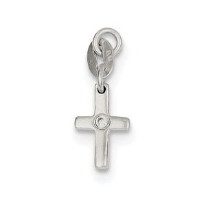 Sterling Silver & CZ Polished Cross Charm