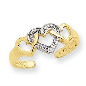 14k Yellow Gold Rhodium Heart Toe Ring
