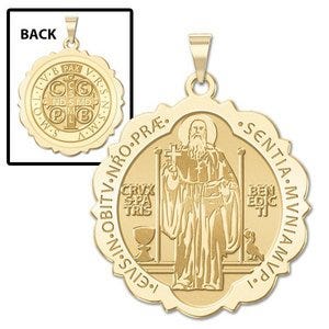Saint Benedict Scalloped Round Religious Medal "EXCLUSIVE"