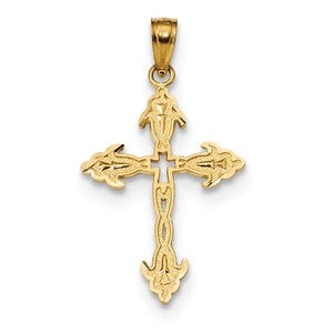 14k Satin Diamond-cut Cross Pendant