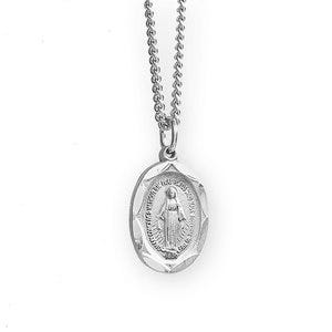 Pewter Oval Miraculous Medal with 20" Chain