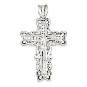 Sterling Silver Rhodium-plated CZ Crucifix Pendant