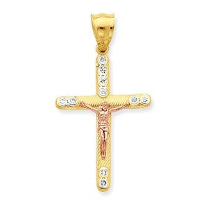 10k Two-tone CZ Crucifix Pendant