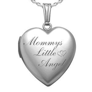 Sterling Silver Mommys Little Angel Heart Photo Locket
