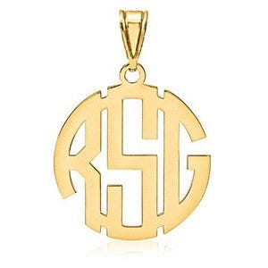 Round Block 3 Letter Monogram Cut-Out Pendant