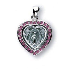 Sterling Silver Miraculous Medal w/ Pink Cubic Zirconias