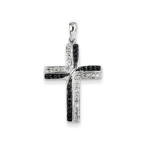 14K White Gold Black & White Diamond Cross Pendant